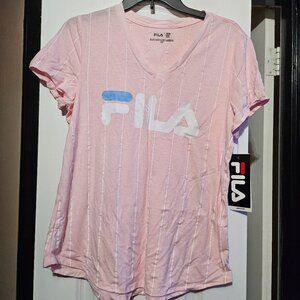Fila Heritage Vneck Short Sleeve Tee with White Stripes